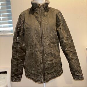 Kuhl Burr Jacket Size Small Brown Vintage Patina Dye with Fleece Collar